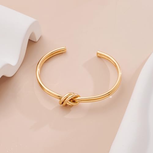 WOWORAMA Dainty Gold Cuff Bracelets for Women Delicate Thin Wire Open Bangle Bracelets Stackable Minimalist Wrist Cuff Bracelets Flexible Adjustable Size3