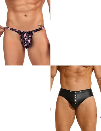 ohyeahlady Mens G-String Thong Underwear and Mens Sexy Thong Underwear Punk G-String Thong T-Back Low Rise Jockstrap Pouch Trunks (Black XL)