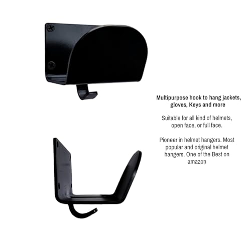Image of Open and Full face Steel Helmet Hangar and Jacket Hanger Wall Mount Helmet Hook for Home, Office, Shop Black (Pack of 1)