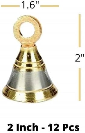 Decorative Brass Bell for Pooja Room, Silver Gold 50mm, 2 Inch - Set of 12 pcs