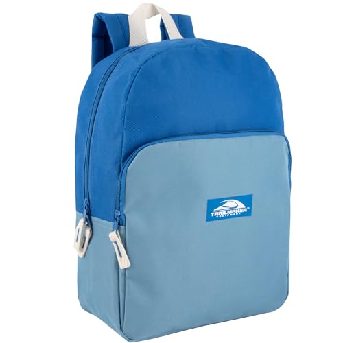 Color Block Backpacks for School Boys and Girls, 15 Inch Two Tone Colorful Small Travel Backpack for Kids (Blue)