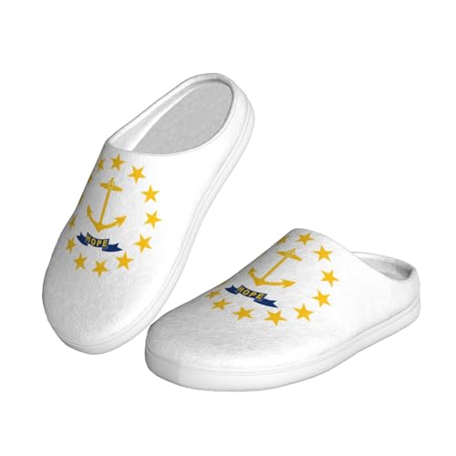 Cozy Rhode Island State Flag print Slippers Indoor and Outdoor Fuzzy House Shoes Anti-Skid Sole Gifts for Women Indoor Scuff2