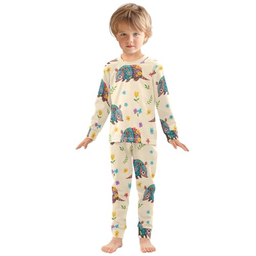 Pajama Sets Long Sleeve Armadillos Animal Floral Pattern Soft Comfy Sleepwear 2 Piece PJS 3-8T2