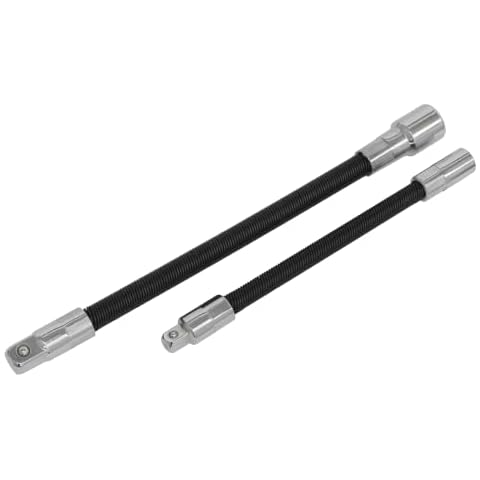 Sealey AK7341 Flexible Extension Adaptor Set, 1/4" and 3/8" Square Drive, 150mm/200mm Length, Silver, 2 Pieces Cover