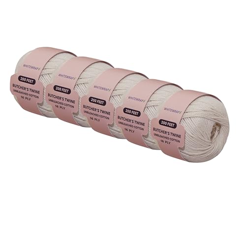 Cuerda de algodón natural, cuerda de cocina de carnicero, cuerda resistente para hornear para envolver regalos de San Valentín, jardinería, boda, decoración de fiestas (15 capas, 200 pies, paquete de