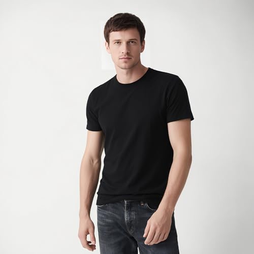 ORJ 2 Pack Black t Shirts Crew Neck Short Sleeve Men's Undershirt Plain Polyester tee Bulk Stretch Soft Tees3
