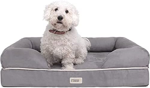 Friends Forever Memory Foam Orthopedic Dog Bed Lounge Sofa, Machine Washable Removable Cover, Premium Extra Soft Faux Suede Edition, Indoor Calming Couch Mattress With Bolster Rim , Pewter Grey Small
