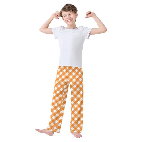 Thanksgiving Plaid Boys Long Pants Soft Trousers Elastic Waist Kids Lounge Bottoms with Pockets S-XL2