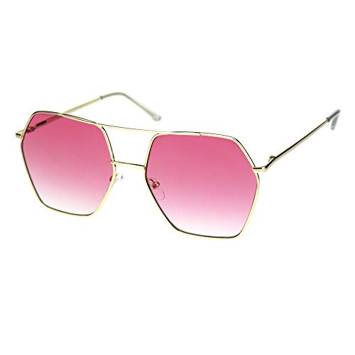 PASTL Womens Hexagon Shape Sunglasses Double Bridge Metal Frame UV 400