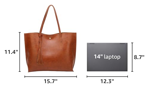 Image of Dreubea Women's Soft Faux Leather Tote Shoulder Bag from, Big Capacity Tassel Handbag