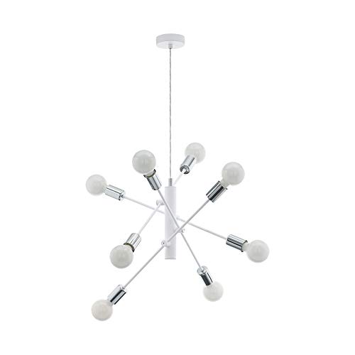 EGLO Gradoli Pendant Light 8 Bulbs Metal in White and Chrome Dining Table Lamp Living Room Lamp Hanging with E27 Socket Diameter 71 cm - Image 2