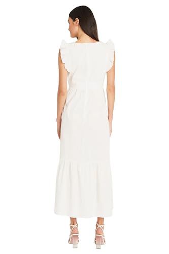 Image of Maggy London Women's V-Neck Ruffle Details Cotton Poplin Maxi Dress