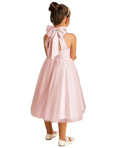 Eraphelle Wedding Junior Bridesmaid Dresses for Teen Girls Father Daughter Dances Silk Flower Tulle Tea Length Blush Pink Ball Gown Size 12