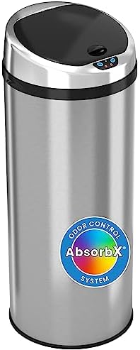 iTouchless 13 Gallon / 50L Round Sensor Kitchen Trash Can with Odor Filter