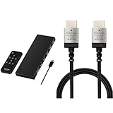 【HDMIケーブルセット】 エレコム HDMI 切替器 4K 60Hz 5入力1出力 リモコン付き 【自動・手動切替が選べる】 DH-SW4KB51BK/E + エレコム HDMIケーブル 2m スリム プレミアムハイスピード 4K 2K (60P)対応 ナイロンメッシュケーブル アルミコネクタ ブラック DH-HDP14ES20SBK