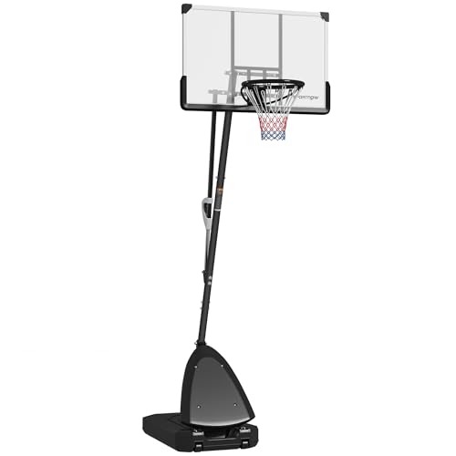 SPORTNOW Canasta de Baloncesto para Exterior, Altura Ajustable de 16 Niveles, 150-305 cm, Canasta de Baloncesto Portátil con Ruedas, Base Rellenable y Sistema de Retorno, para Adultos y Adolescentes