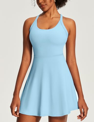 Image of Heathyoga Tennis Dress with Built in Shorts and Bra Athletic Dress for Women Summer Cut Out Twisted Golf Workout Dress