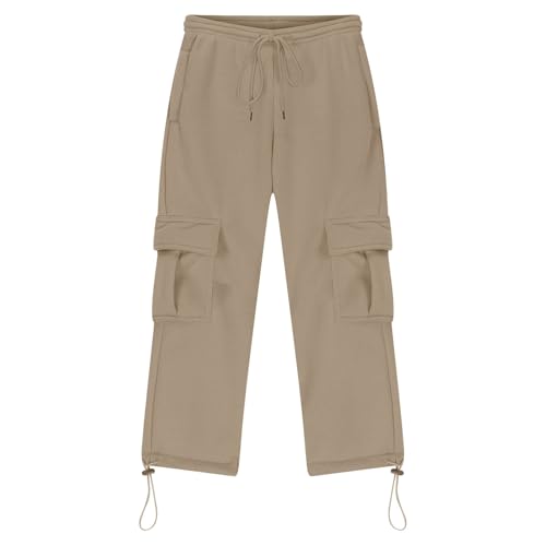 Boys Cargo Sweatpants Fleece Straight Wide Leg Open Bottom Baggy Sweat Pants Loose Athletic Workout Joggers with Pockets4