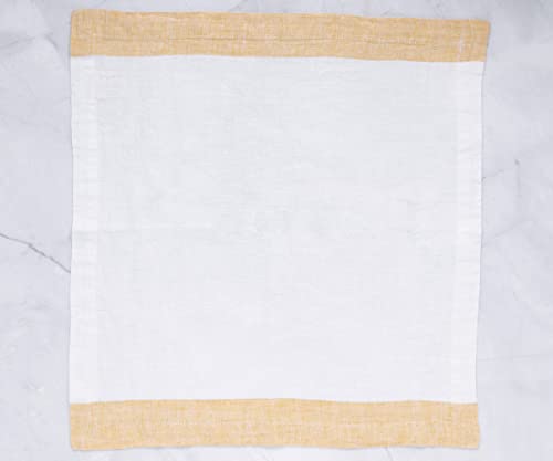 Linen Cloth Napkins 18 X 18, 100% Pure Linen Yellow Linen Napkins, Cloth Dinner Napkins Set Of 4, Wedding Cloth Napkins, Machine Washable, Farmhouse Dinner Napkins Handcrafted Mustard Border #TOP4