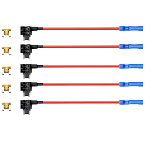 Image of KMH 12V Low Profile Mini Fuse Tap Adapter Kit Add-A-Circuit Dual Slot Holder for Low Profile Mini Blade Car Fuses, Easy Installation, Universal for Cars, SUVs, Trucks, Motorcycles, DIY (Pack fo 5)