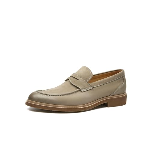 Dress Shoes for Men Men's Genuine Leather Loafers Round Toe Slip-On Formal Business Flats for Weddings Events
