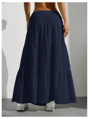 Image of Verdusa Women's Long Maxi Skirt Boho Flowy Flared Ruffle Skirts 2026 Beach Vacation Summer Going Out Outfits
