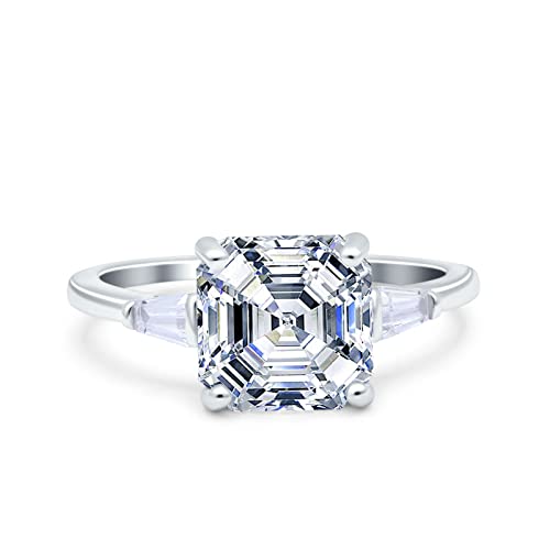 Blue Apple Co. Asscher Cut Art Deco Wedding Engagement Ring Bridal Baguette Simulated Cubic Zirconia 925 Sterling Silver