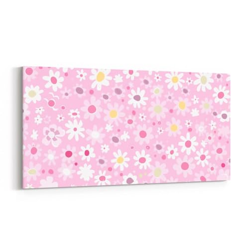 Erosebridal Pastel Color Flower Large Canvas Wall Art 58"X29" Macaron Pink Daisy Print Artwork for Kids Boys Girls Women Bohemia Cartoon Funky Wall Art Painting Pastoral Style Poster