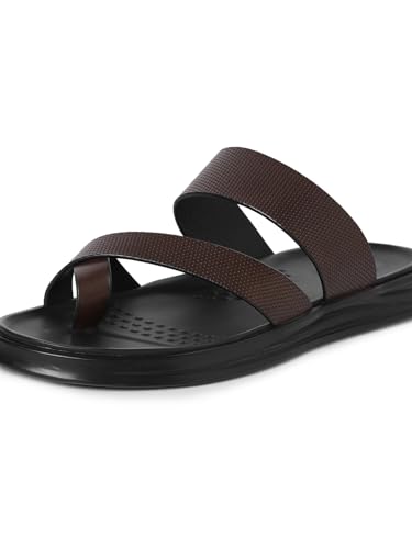 Image of Gabicci Mens Toe Loop Sandal, Slip On Entry, (Size 40-45), Full Grain Leather, Casual Lounging Sandal, PU Sole, Flat Heel, Hope