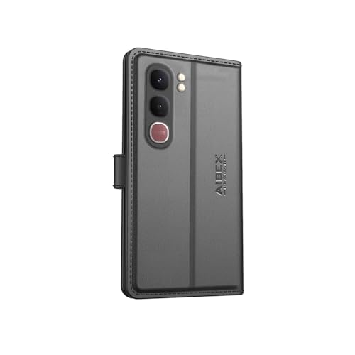 Image of AIBEX Compatible for Vivo Y31 5G Flip Cover Leather Finish | Inside TPU with Card Pockets | Wallet Stand | Complete Protection Flip Case Black