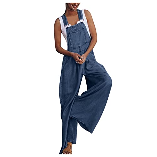 Salopette en jean large femme vintage en denim stretch à jambes droites