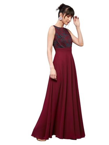 Image of Miss Chase Women's Round Neck Sleeveless Floral Lace Fit & Flare Maxi Dress