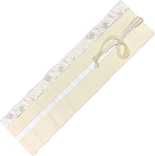 Image of Canvas Pencil Wrap Case, 48 Holes Colored Pencil Roll Holder Storage Pouch for Office (48 Holes, White)