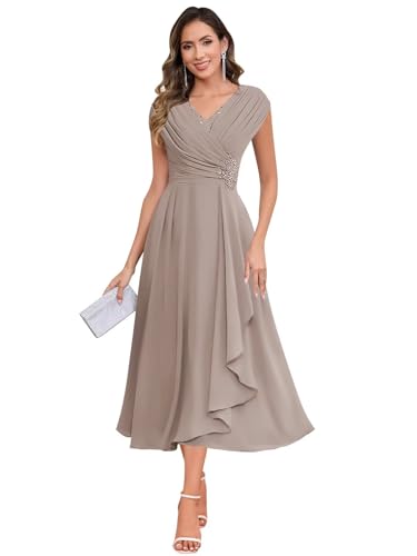 Cape Sleeve Mother of The Bride Dresses for Wedding Lace Chiffon V Neck Ruffles Formal Wedding Guest Dress4