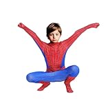 [COSIWO] ハロウィン コスプレ 分離式 衣装 キッズコスチューム 全身タイツ アニメ マスク コスプレ 衣装 柔らかい 強い伸縮性 アメコミ ヒーロー 戦隊 変装 仮装 イベント 子供用 男女兼用，赤+青，100