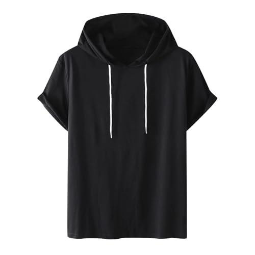 Men's Short Sleeve Hooded Sweatshirt Lightweight Pullover Hoodie Drawstring Loose Fit Basic Casual Shirts for Men