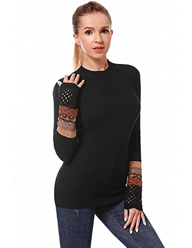 AmélieBoutik Women Crew Neck Long Sleeve Fair Isle Eyelet Cuff Pullover Sweater4