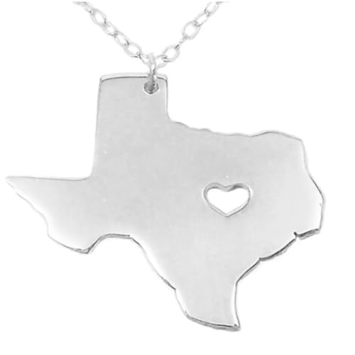 Art Attack Stainless Steel I Heart Texas Necklace, Longhorn Lone Star State Map Outline Necklace (Silver)