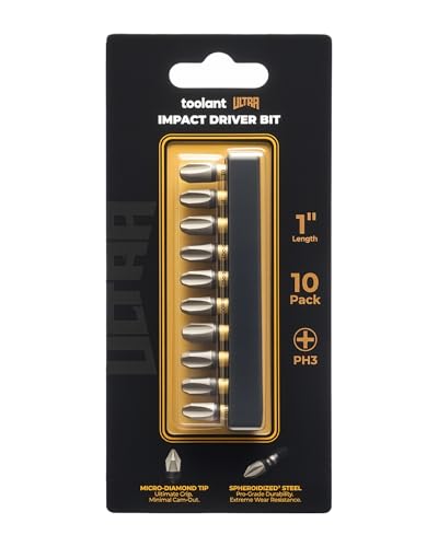 Image of toolant PH3 Phillips Impact Bit Set, 1 Inch, 10-Piece, Magnetic
