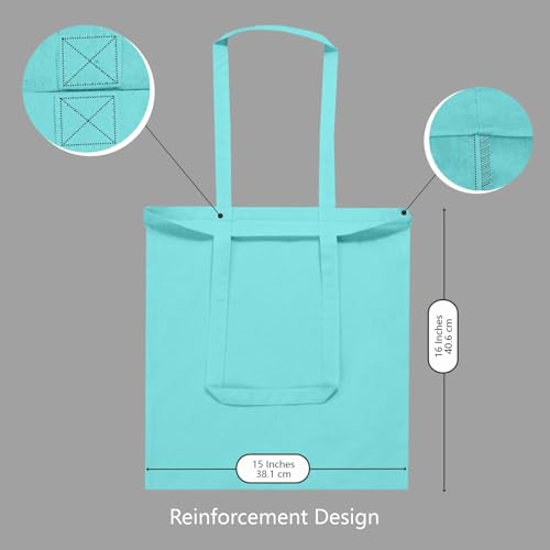 Image of TOPDesign 24-Pack Economical 16 inchx15 inch Aqua Blue Cotton Tote Bags, Lightweight Medium Reusable Grocery Shopping Cloth Bags, Suitable for DIY, Advertising, Promotion, Gift, Activity
