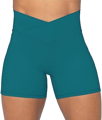 Sunzel Nunaked Crossover Biker Shorts for Women, No Front Seam V High Waist Yoga Workout Gym Shorts with Tummy Control