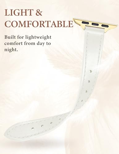 Image of JR.DM Slim Leather Bands Compatible with Apple Watch Band 38mm 40mm 41mm 42mm 44mm 45mm 46mm 49mm, Genuine Leather Band with Charms, Feminine Design for Iwatch Ultra SE Series 11 10 9 8 7 6 5 4 3 2 1