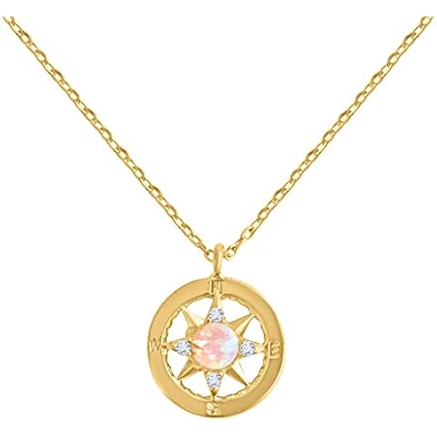 ONDAISY 14K Gold Plated Stylish Chic Cute Disc Circle Pirate Anchor Pink Opal Cubic Compass Pendant Charm Chain Necklace Cover
