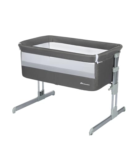 Bebeconfort Calidoo - Cuna auxiliar y cuna 2 en 1 de 0 a 6 meses (0-9 kg), inclinable, 5 alturas, colchón acolchado grande, lados de malla, lado ligeramente plegable, color gris tintado