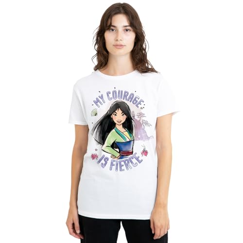 T-Shirt Femme Disney Mulan My Courage is Fierce en coton blanc taille unique