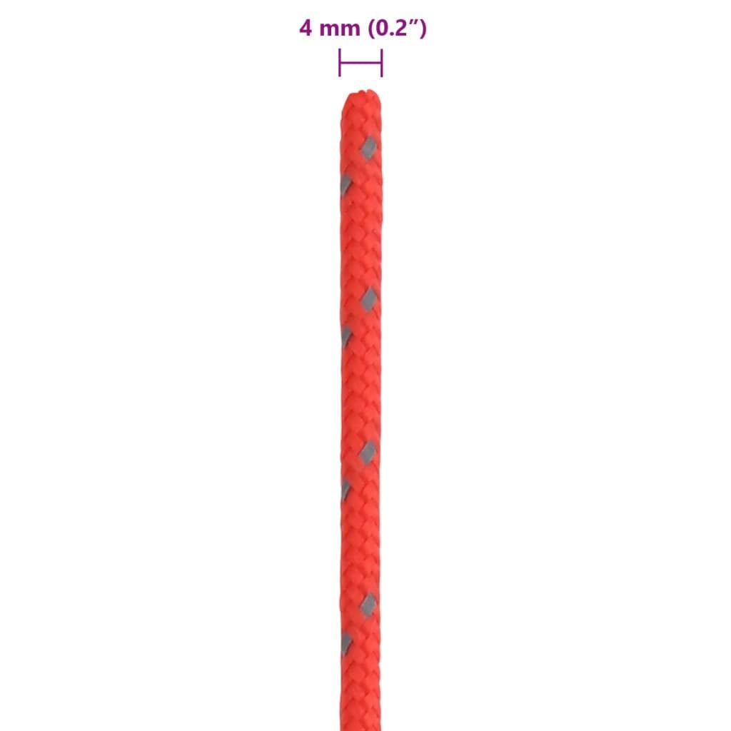 Corda riflettente per tenda con tiranti, lunghezza 50 m, diametro 4 mm, in polipropilene, rosso con strisce riflettenti, con 10 tenditori in alluminio, campeggio