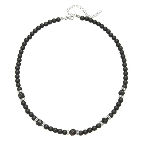 SHLWYG Collier en agate noire, collier court ajustable de 45+7 cm à perles géométriques, un bijou en pierre précieuse naturelle, cadeau convenant aussi...