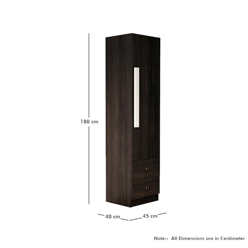 Image of Bniture Wooden Almirah for Clothes, Door for Bedroom, 1 Door Wardrobe with 2 Drawer & Hanging Space 3 Years Warranty (Flower Wenge)