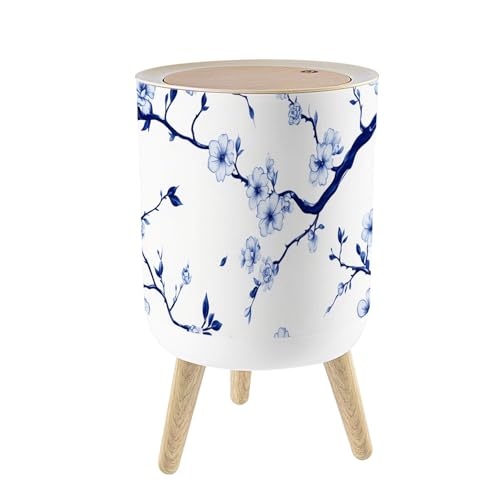 Pequeña caneca con tapa azul y blanco