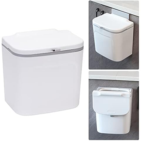 Folora 7L Hanging Kitchen Trash Bin with Lid, Hole-free Hidden Wall-mounted Bathroom Toilet trash Box, Creative Paper Basket Packing Storage Bucket Cover